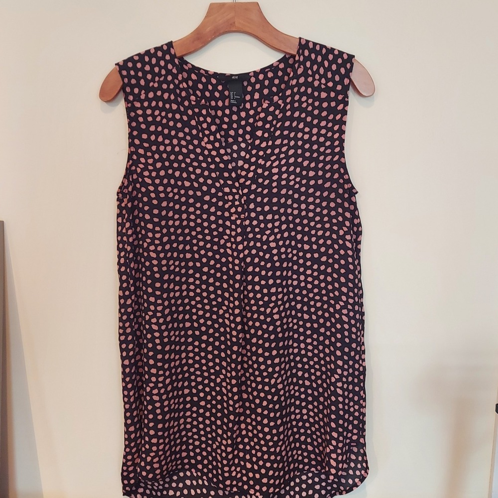 HM Women Black Pink Polka Dot‎ Sleeveless V-Neck Blouse Top Size 4